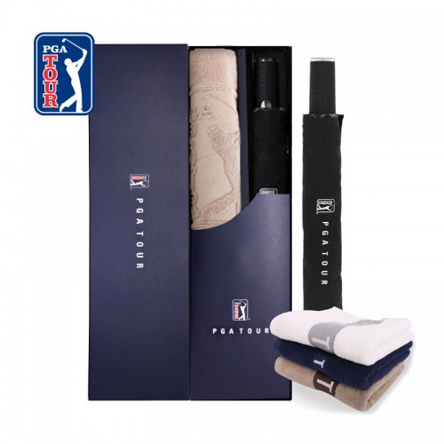 PGA2단엠보선염바이어스우산&130g세면타올세트