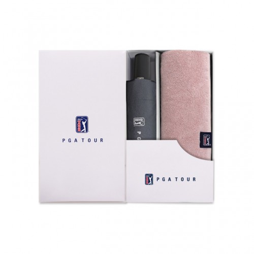 PGA 7K블랙메탈 3단완전자동우산 코마사타올 세트